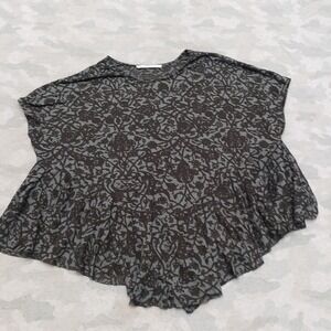 Peruvian Connection Top Womens M/L Black Floral Short Sleeve Sheer